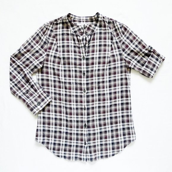 Madewell Tops - MADEWELL Eliot Plaid Convertible Sleeve Button Up Shirt XS